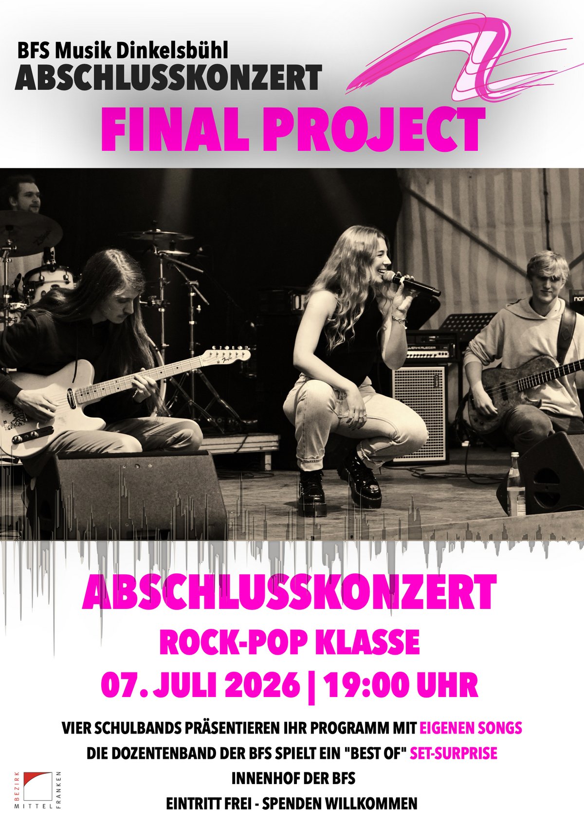 Final Projekt - Bandkonzert 2026 Plakatbild in weiß und pink zu dekorativen Zwecken