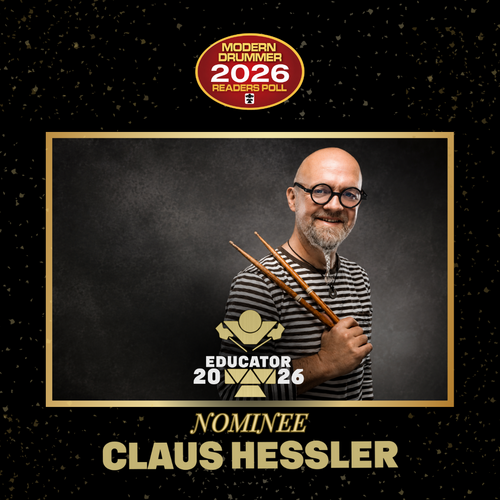 Offizielle Grafik zur Nominierung von Claus als „Educator 2026“ beim Modern Drummer Readers Poll.